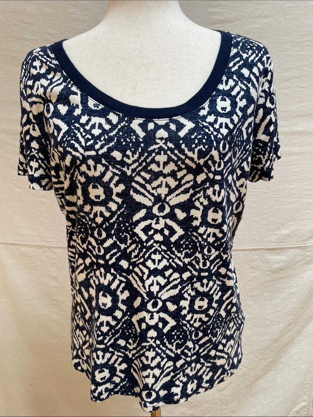Lauren Ralph Lauren Navy Trim Blue White Patterned Crewneck Top